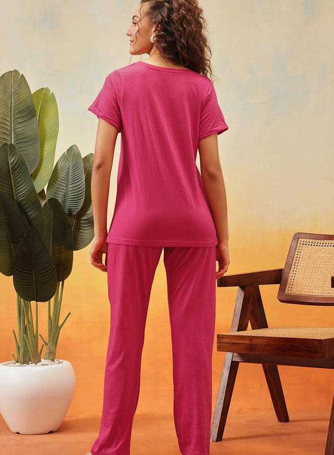 Clovia Cotton Graphic Print T-Shirt and Pyjama Set - Image 5